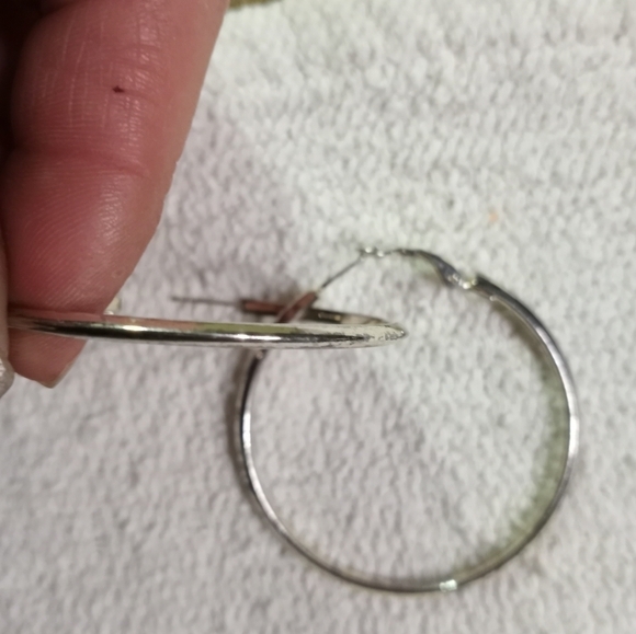 Silvertone hoop pierced earrings large - Picture 3 of 6